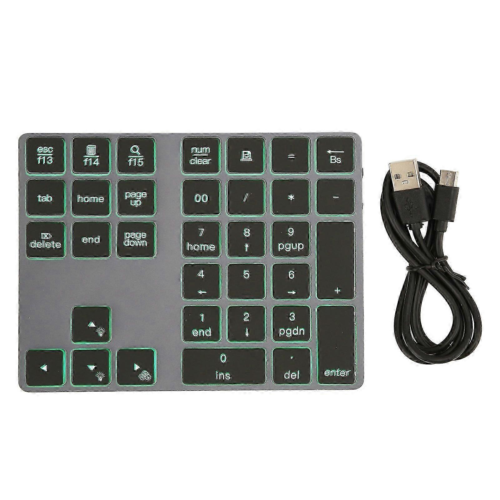 Wireless Number Pad Mini Ultra Thin Aluminum Alloy 7 Color Backlit 34 Key Numeric Keypad for Windows for OS SZRH A-YH