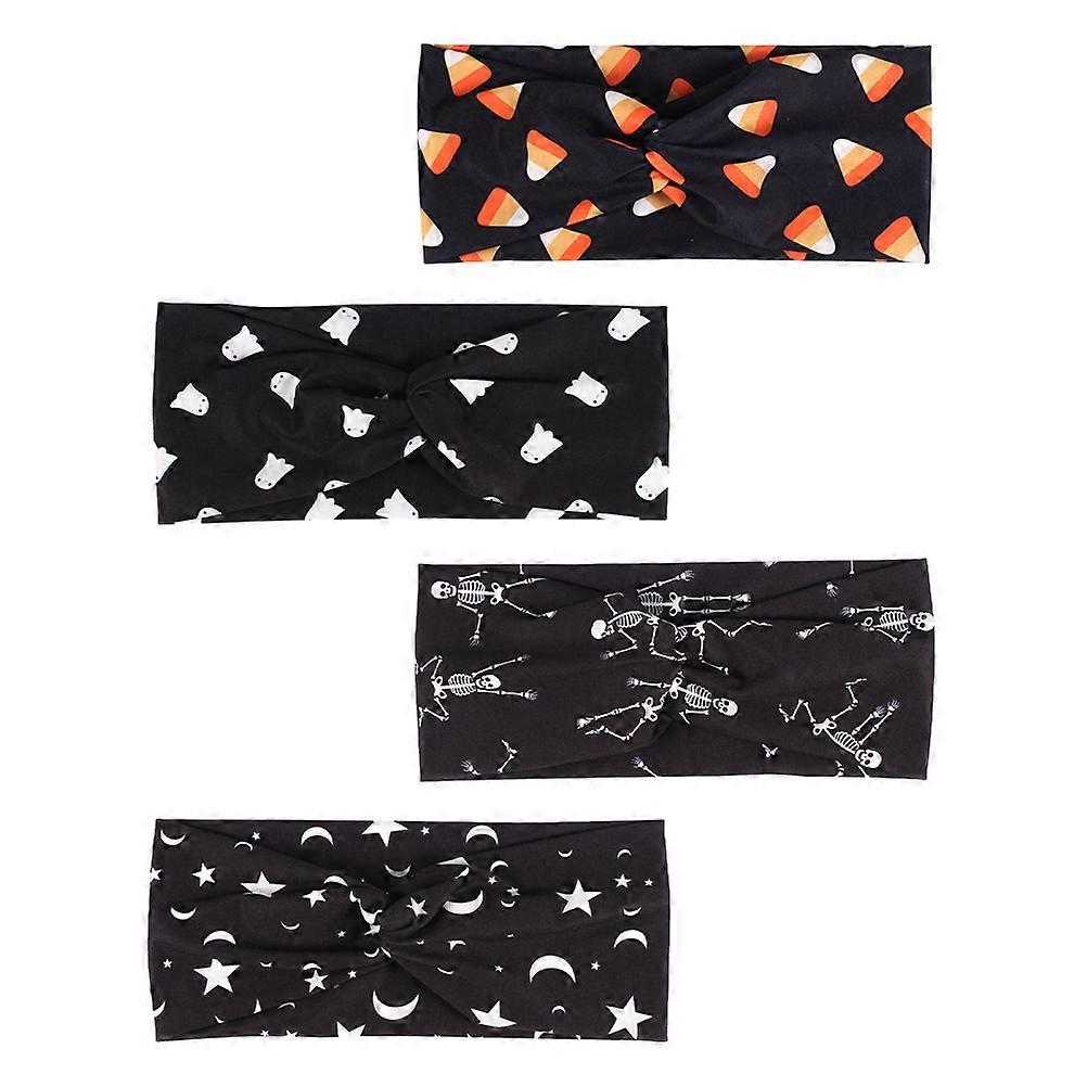 Breathable Elastic Head Wraps 4Pcs Halloween Headbands Non-Slip For Halloween Party Assorted Color