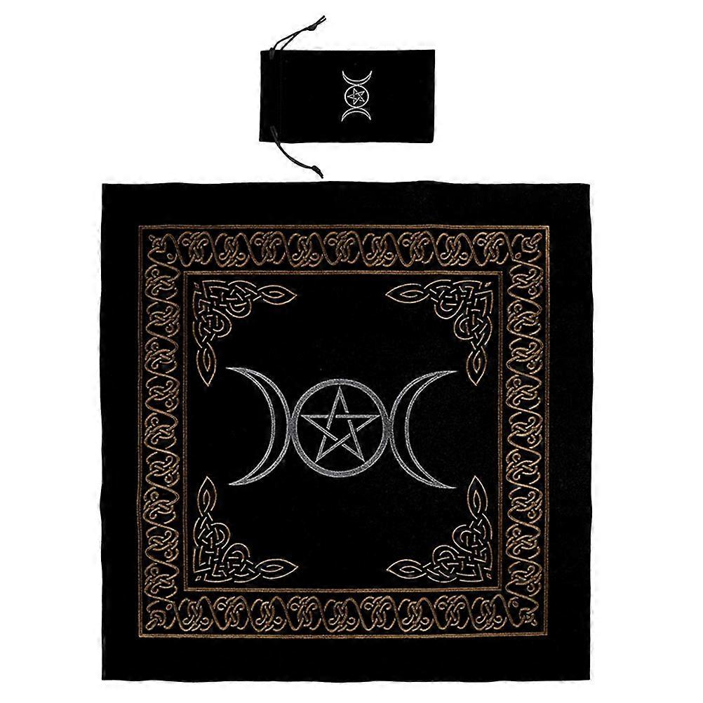 Velour Tarot Tablecloth with Pentagram Crescent Design – Washable Divination Cloth Including Storage Pouch for Beginners and Enthusiasts