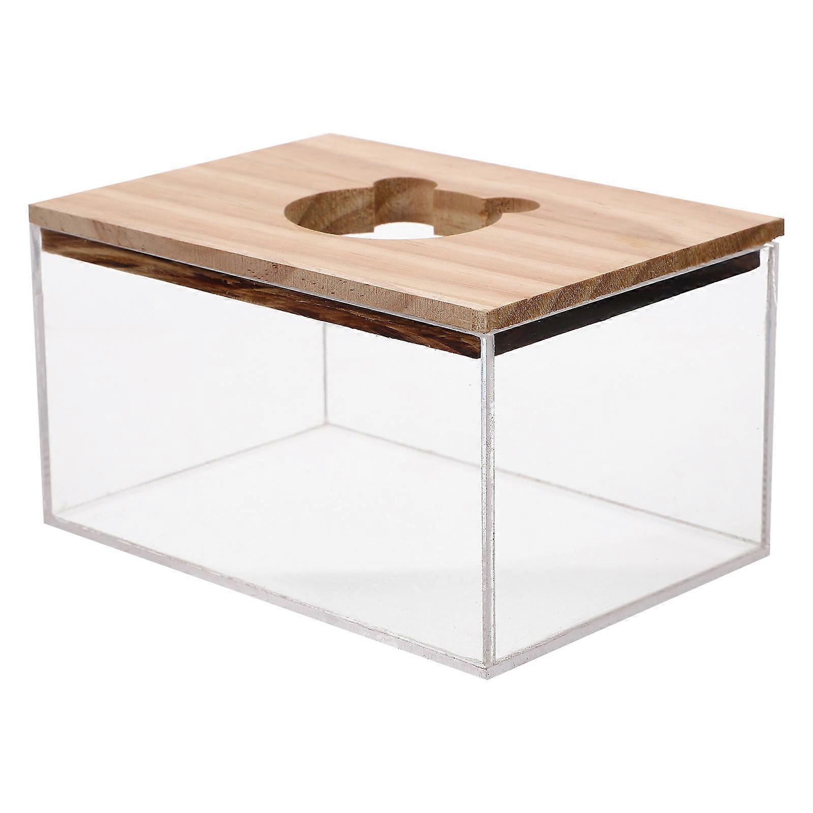 Transparent Reusable Hamster Bath Box with Wooden Lid – Sand Bath Container for Chinchillas, Mice, and Small Pets
