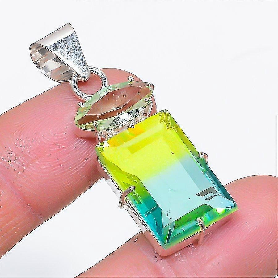 Natural Bi-Color Tourmaline, Tsavorite 925 Sterling Silver Pendant 1.65" K6p93