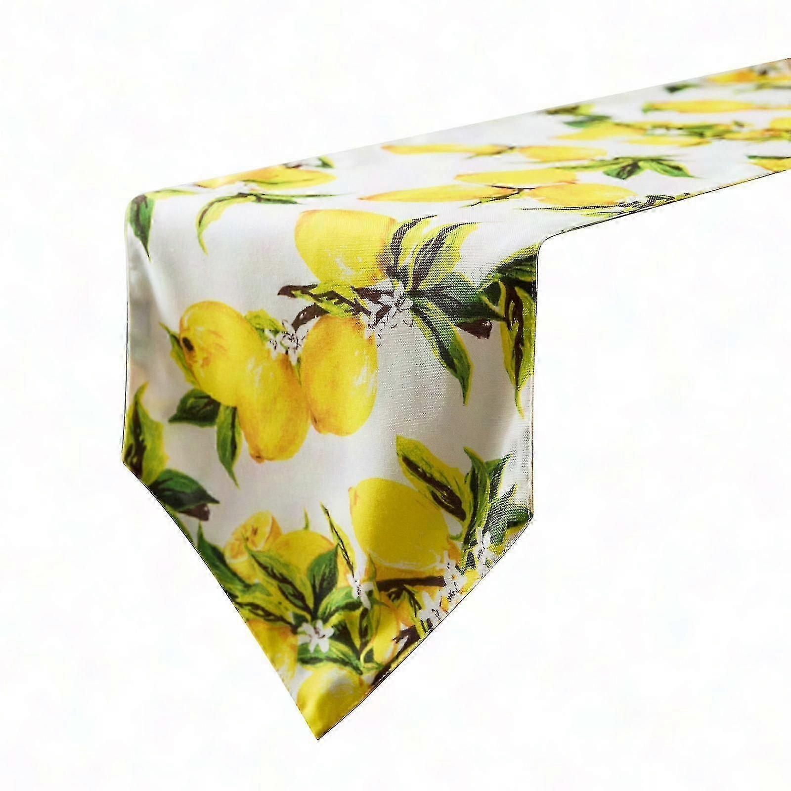 Yellow Lemon Print Table Runner for Dining Table, Hotel, Coffee Shop - 30x180cm White Background