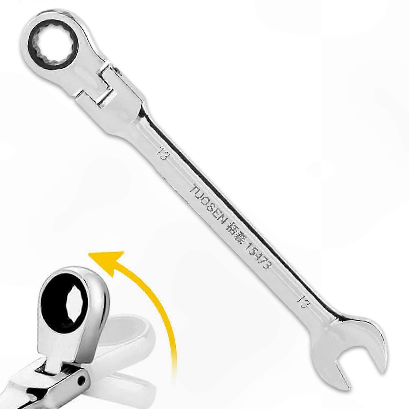 Flex-Head Ratcheting Wrench 13mm, Chrome Vanadium Steel for High Strength and Easy Access in Tight Spaces
