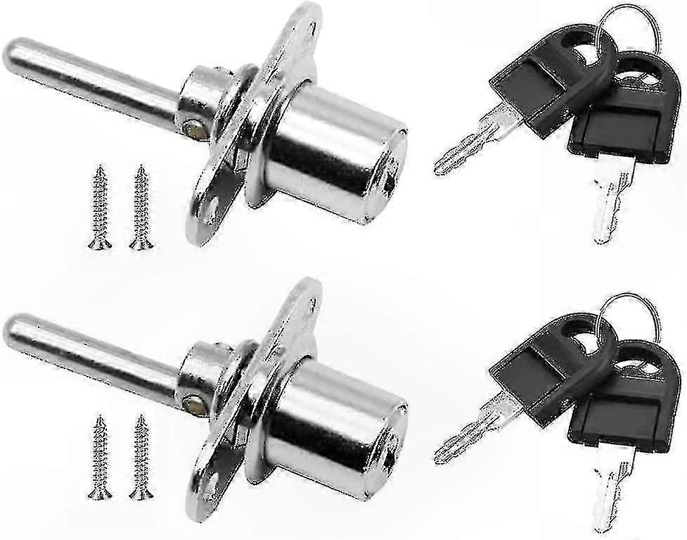 Silver Plunger Locks for Furniture, 2 Pack Drawer Locks with Keys for Cabinets and Showcases, 16mm Diameter x 61mm Length
