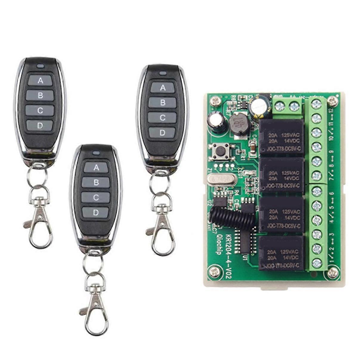 433MHz Universal Wireless Remote Control DC 12V 4CH Relay Switch with 4 Button Transmitter for DIY Projects