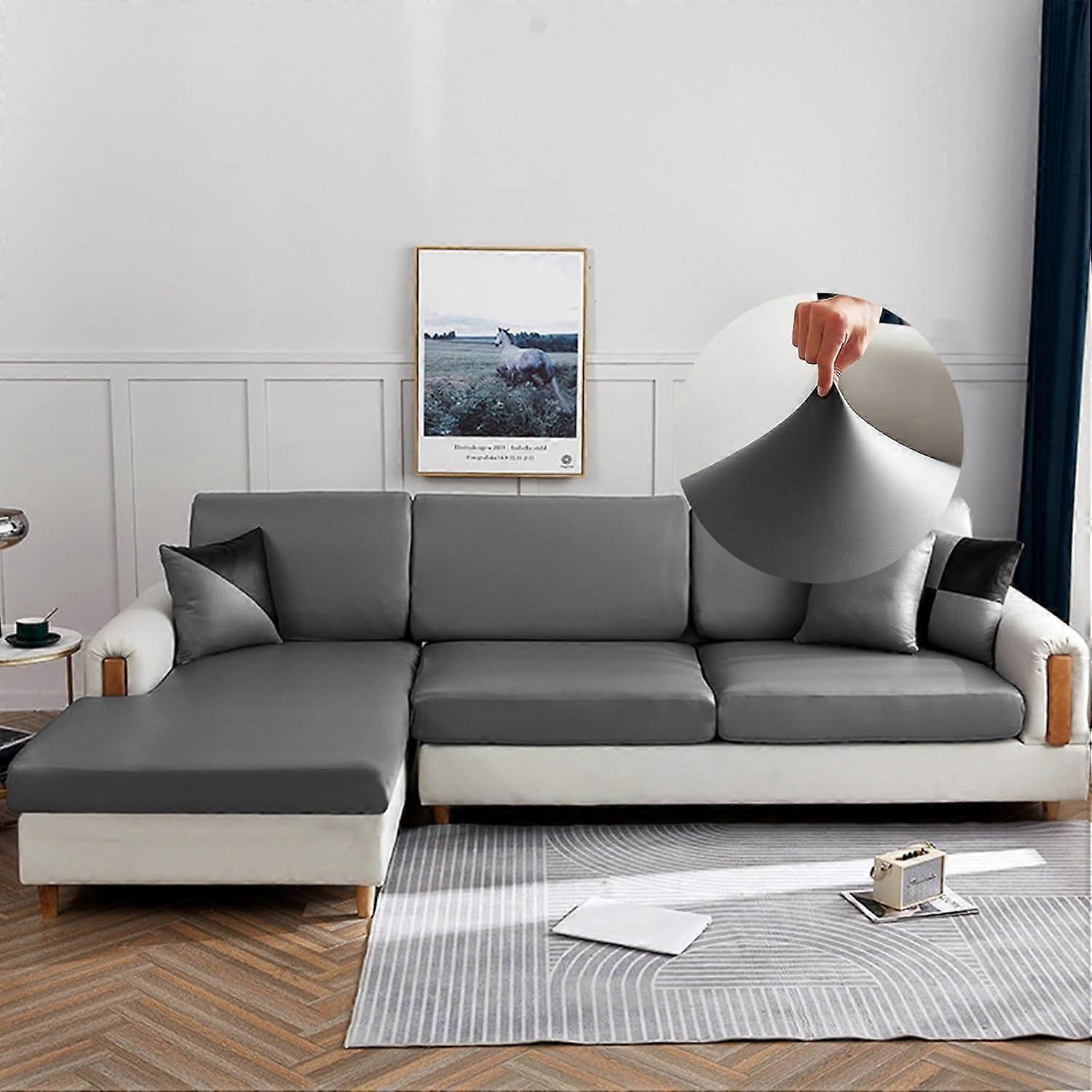 Sofapude i imiteret læder, stræksofabetræk til sektionssofa L-form