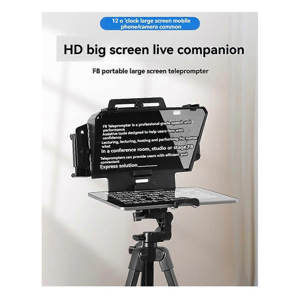 F8 Universal Teleprompter for Tablets Laptops Smartphones Cameras for Live Streaming and Recording with Large Screen