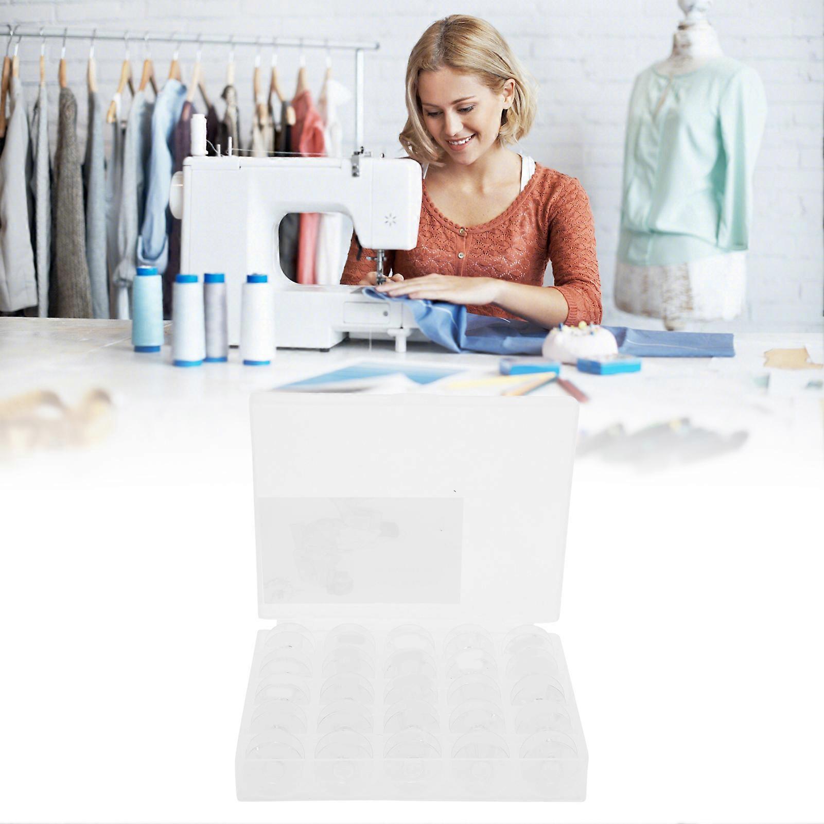 25pcs Plastic Sewing Machine Bobbins with Storage Box for Tailors