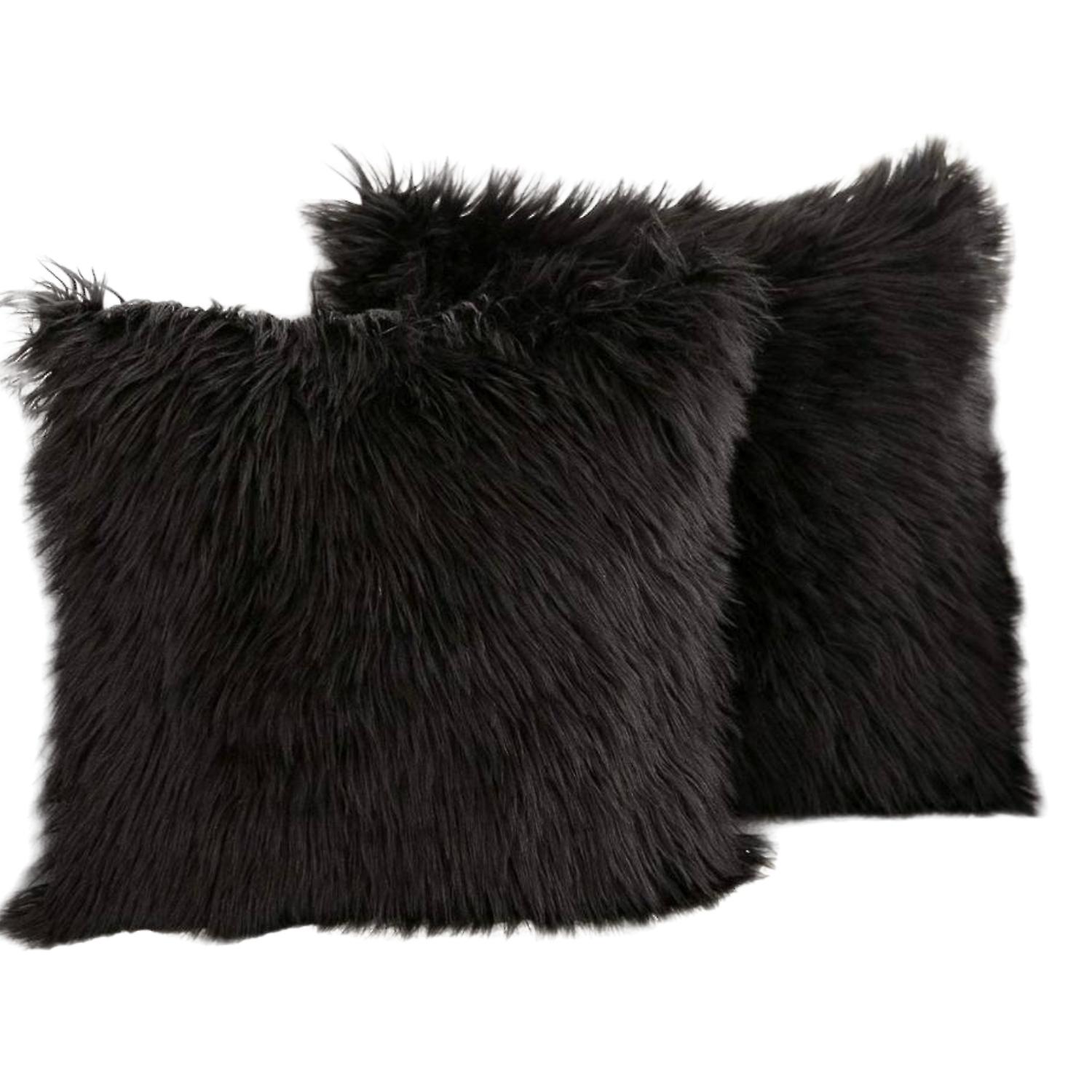 Ensemble De 2 Housses d’oreiller décoratives Nouvelle série de luxe Style mérinos Fausse fourrure Fluffy Jeter Housses d’oreiller Square Fuzz