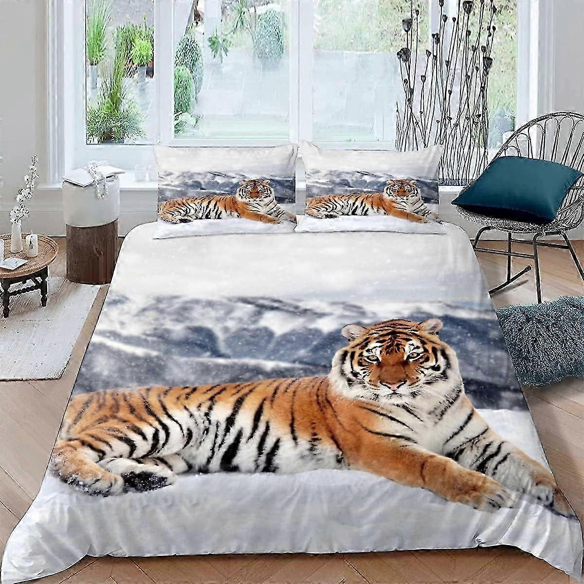 Siberian Tiger Duvet Cover 200x200 cm - Soft Double Bedding Set with Zipper & 2 Pillowcases