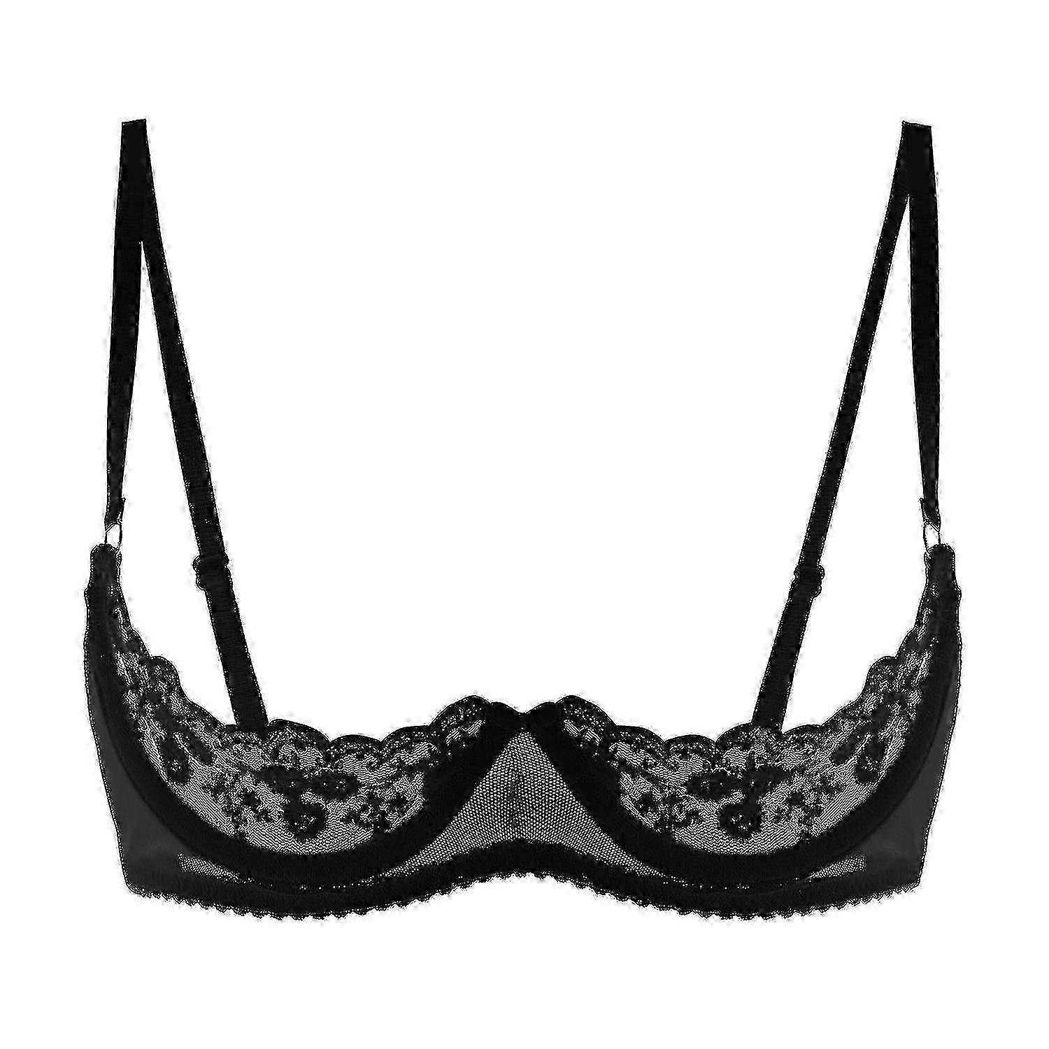 Dam 1/2 kopp Push Up Underwire Spetsbehåska Öppen Bröstkopp BH Toppar Justerbar rem Svamp Vadderade Brassiere Underkläder