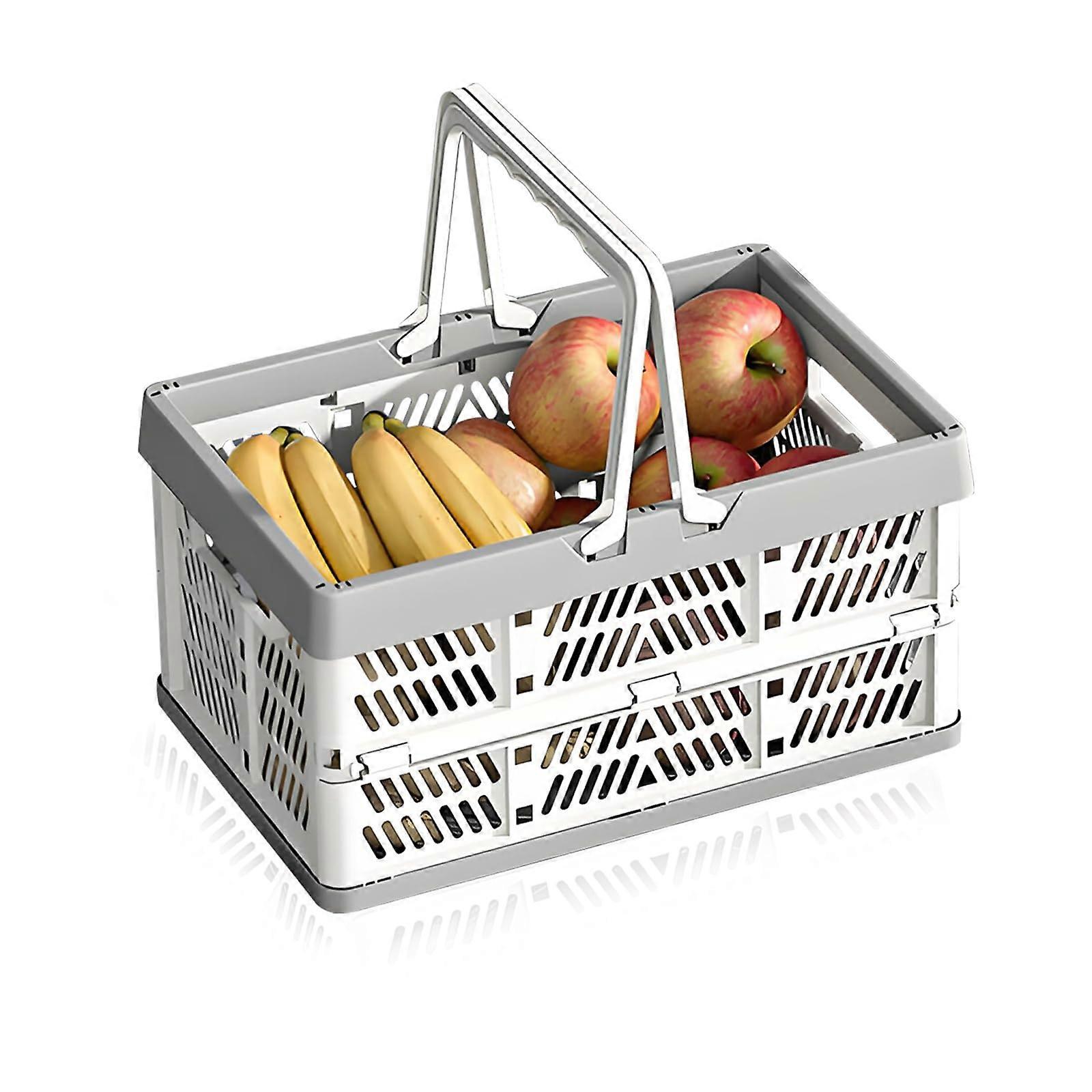 Collapsible Storage Crates Plastic Foldable Crate Storage Basket With Handles Stackable Boxes Grey Office Bathroom