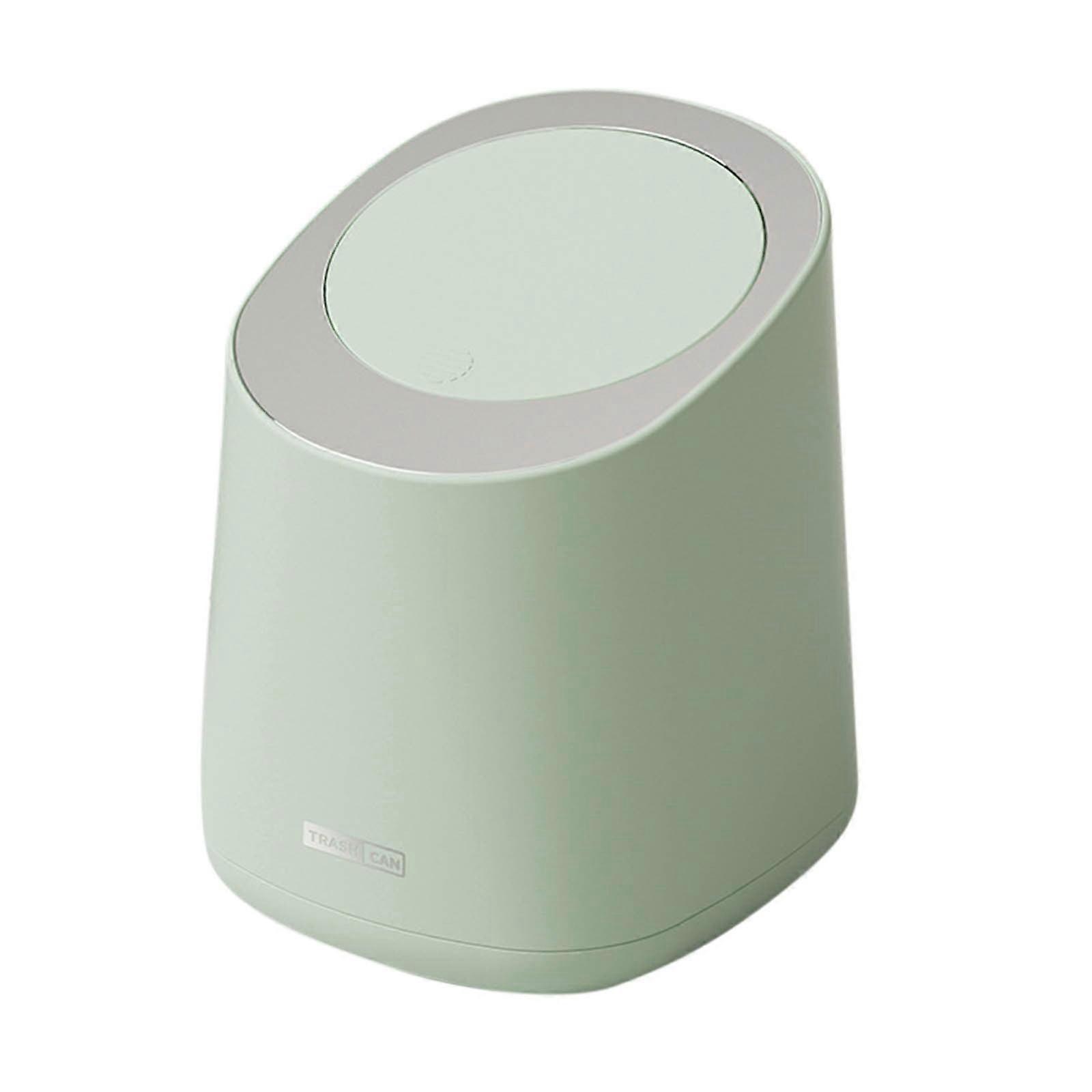 SHENGXINY Small Trash Can with Lid 13x14x17cm, Mini Countertop Waste Can with Press-Type Lid & 1 Roll Bags, Green, Compatible with Indoor Use