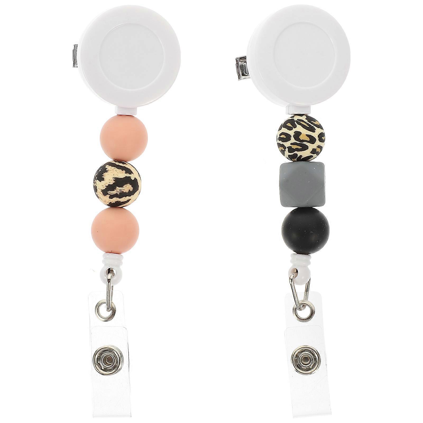 Decorative Badge Holders Badge Clips Silicone Beaded for Retractable 2Pcs