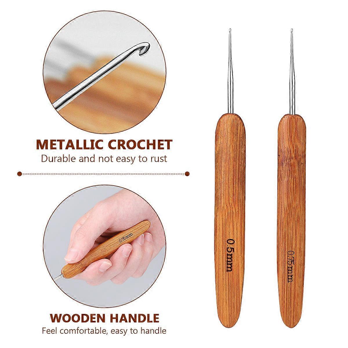 Knitting Needles Set Made Of Bamboo For Crochet Usage With Round Point Design Color Light Brown Available In Sizes 0.5mm And 0.75mm With Two Pcs