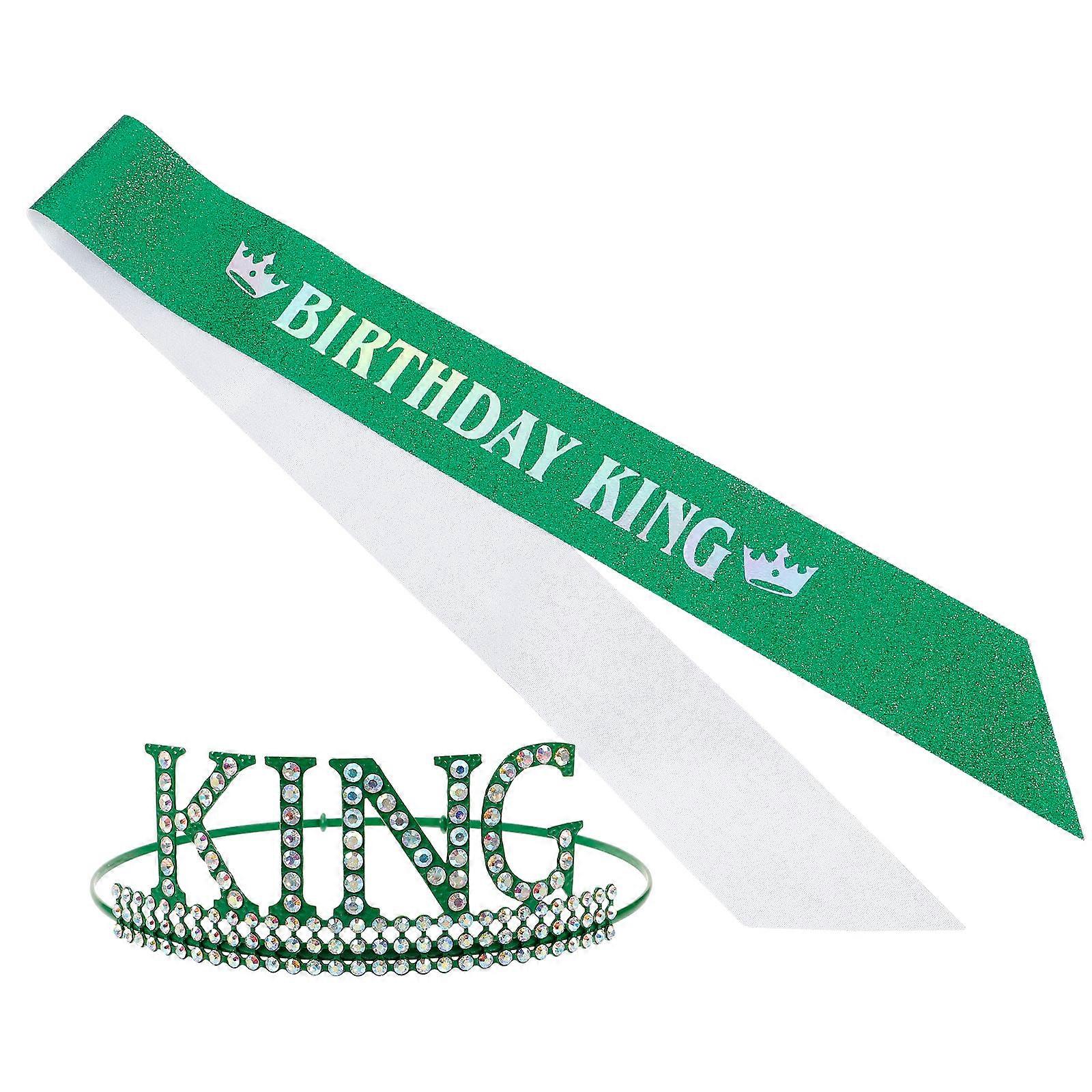 Birthday Headband for Men King Crown with Sash 1Set Party Accessory