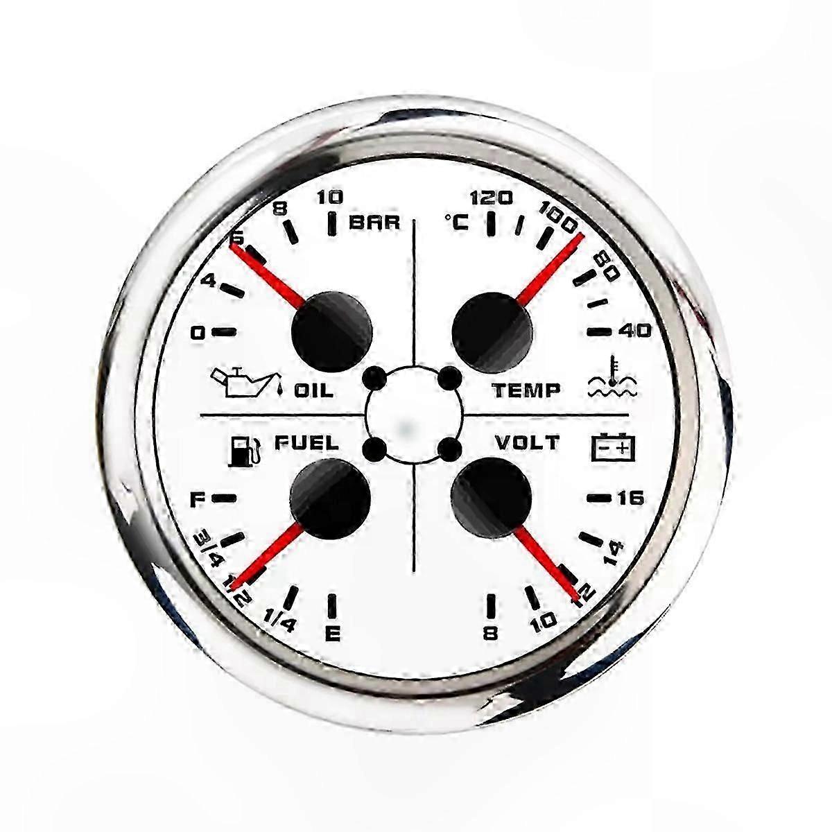 Universal 85mm 4-in-1 Gauge for UK Vehicles - Monitors Fuel, Water Temp, Oil Pressure, and Voltage with Precision