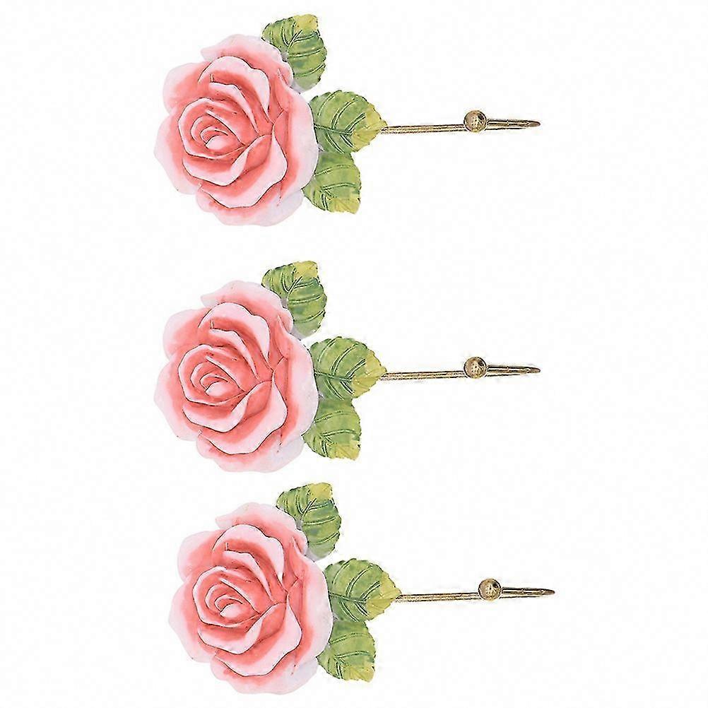 3pcs Rose Shape Wall-mounted Kitchen Hooks with Hole Punch