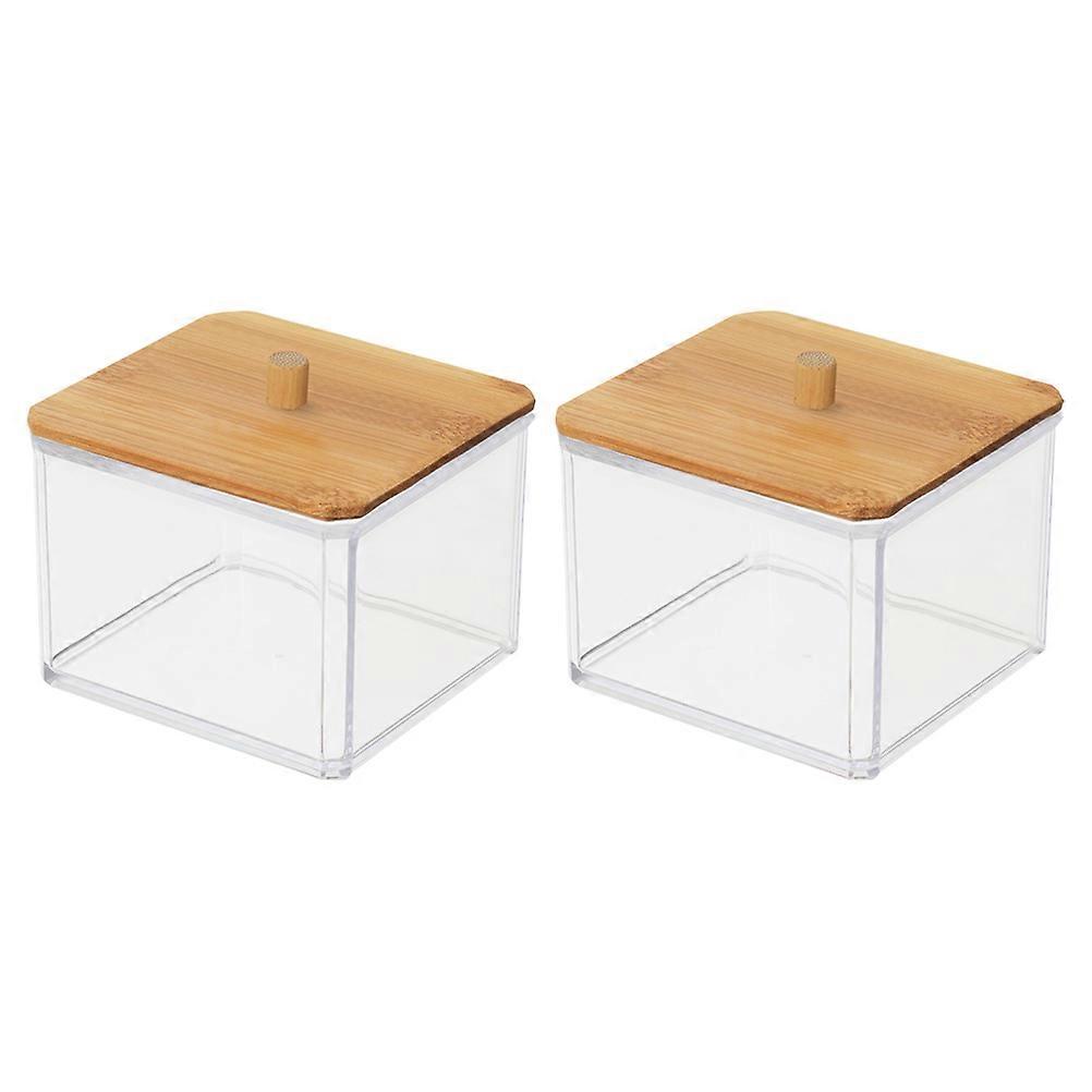 Cotton Ball Swab Holder Acrylic Container for Storage 6Pcs with Bamboo Lid