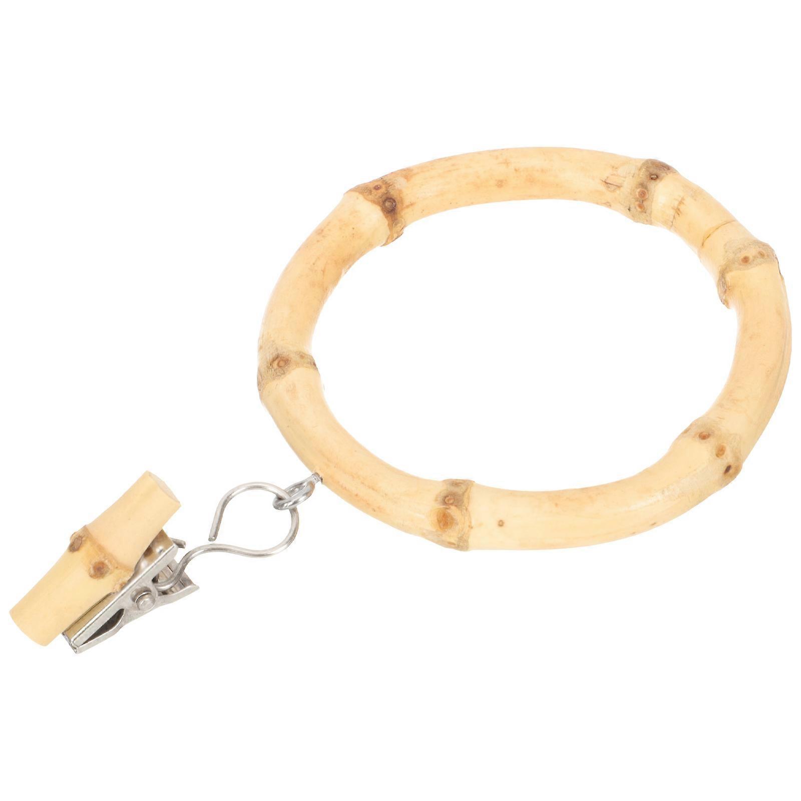 Beige Bamboo Curtain Ring Hook for Drapery with 4Pcs Clips