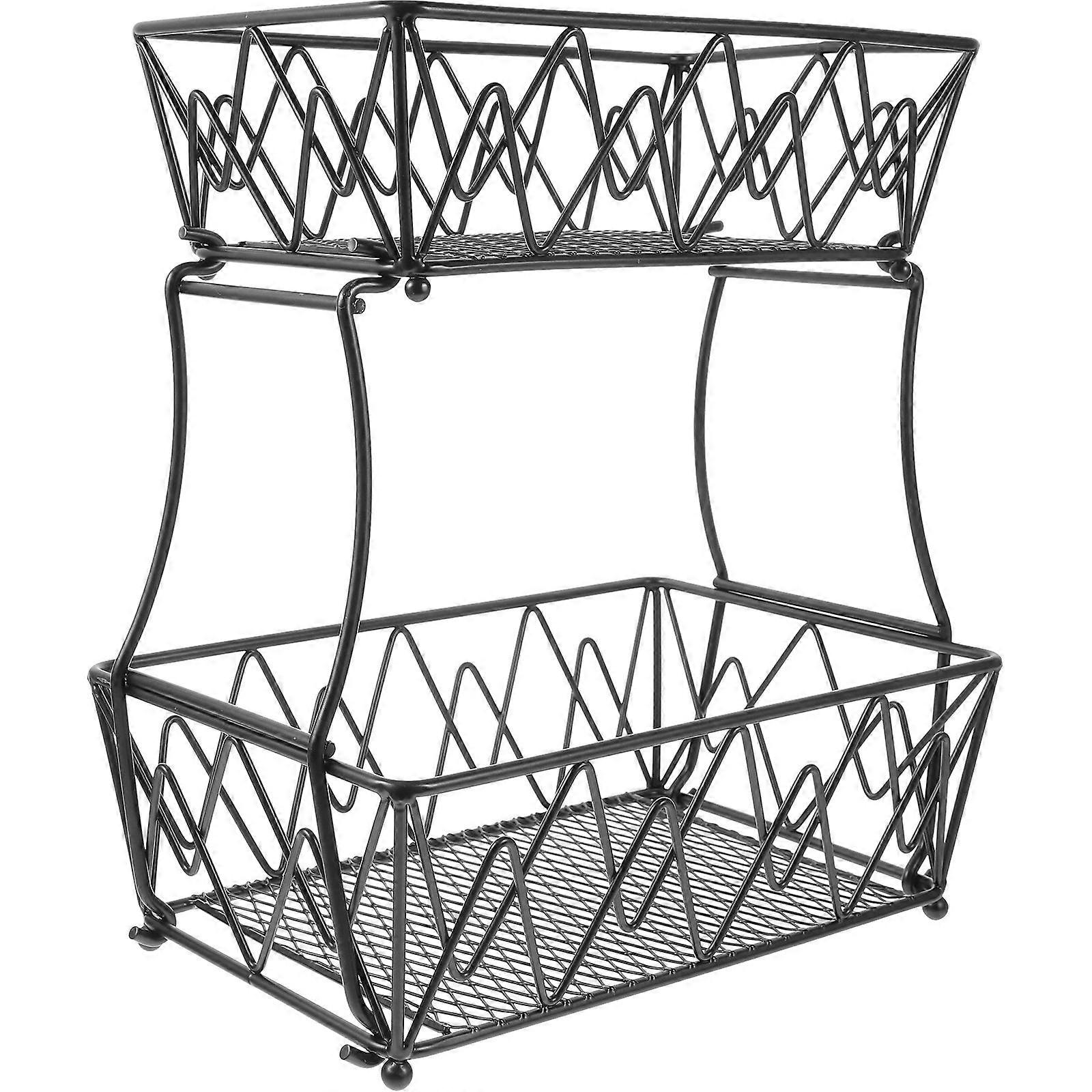 Vegetable Storage Basket Iron Double-Layer Holder for Fruit Use 1Pcs