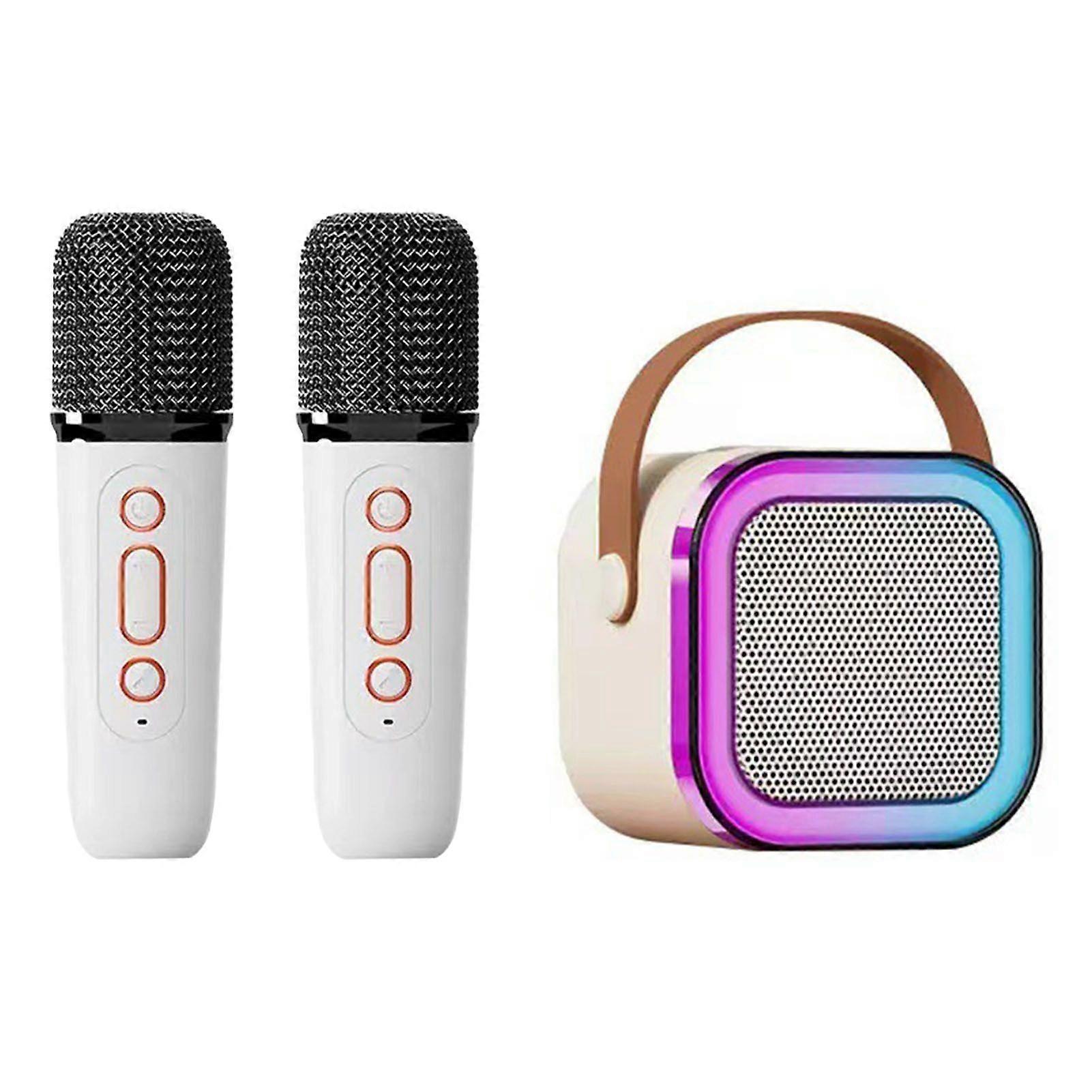 Mini Karaoke Machine Karaoke Speaker with Wireless Microphone Light Effects Portable Karaoke System with Battery for Home Party White with 2 Microphon