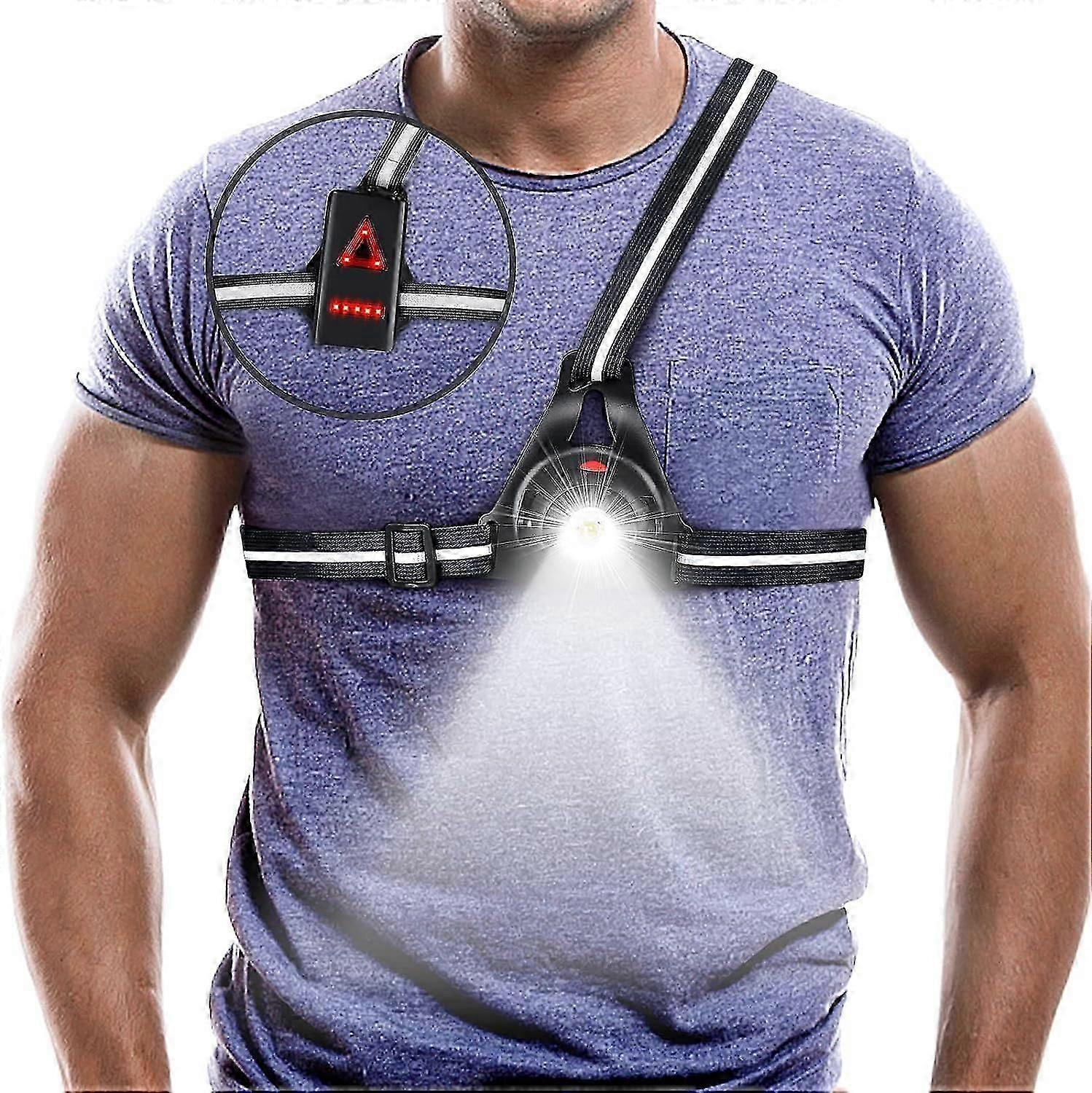 Running Light Lamp, Upgraded Usb Rechargeable Led Chest Light Safety Wearable Waterproof Backlight Flashlight With 3 Modes For Runners, Joggers, Walki