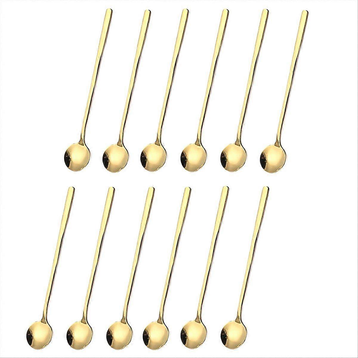 12 Pcs Coffee Spoons Set Gold Tea Spoons Long Handle Stirring Spoons