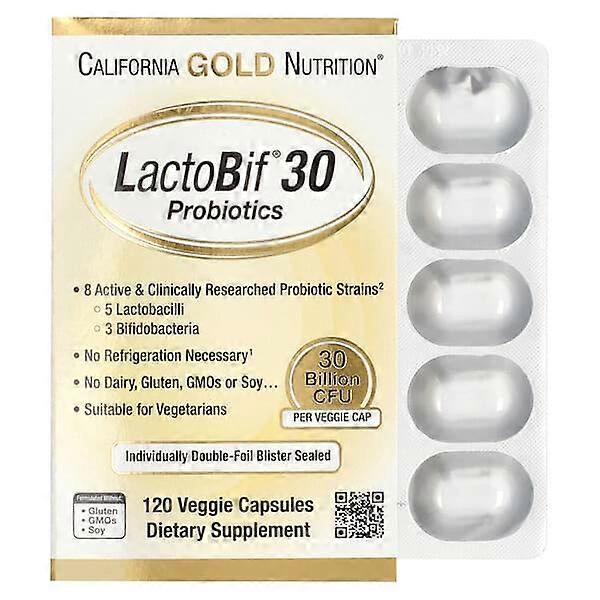 California Gold Nutrition, LactoBifÃÂÃÂÃÂÃÂÃÂÃÂÃÂÃÂ® 30 Probiotics, 30 Billion CFU, 120 Veggie Capsules