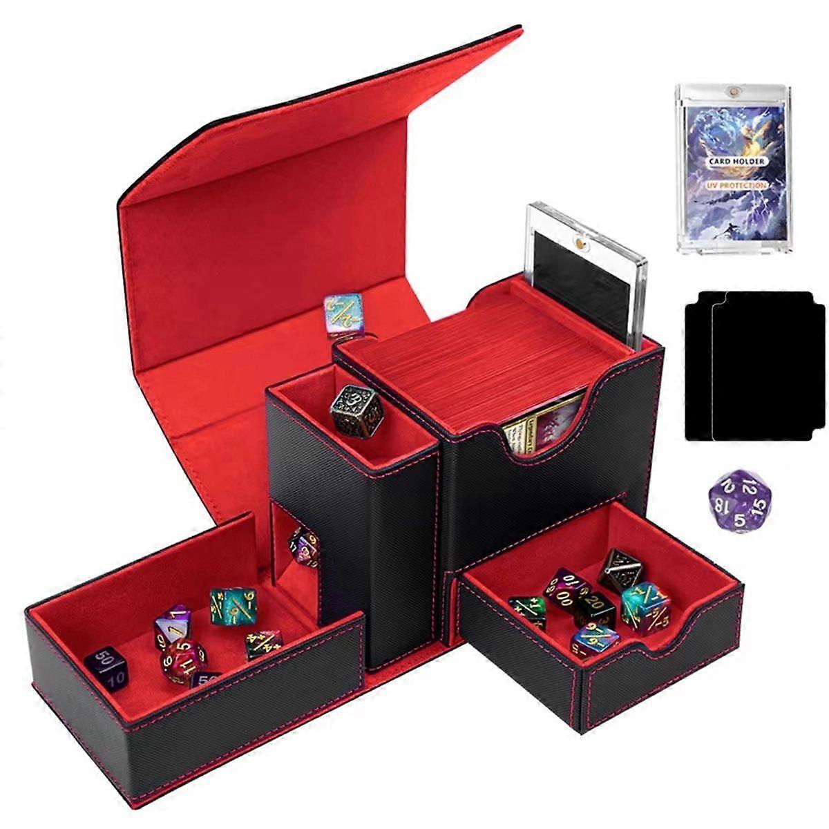 Card Box with Display Window, 4 in 1 with Dice and Isolation Card, Transaction Card Storage Box, Can Accommodate Red