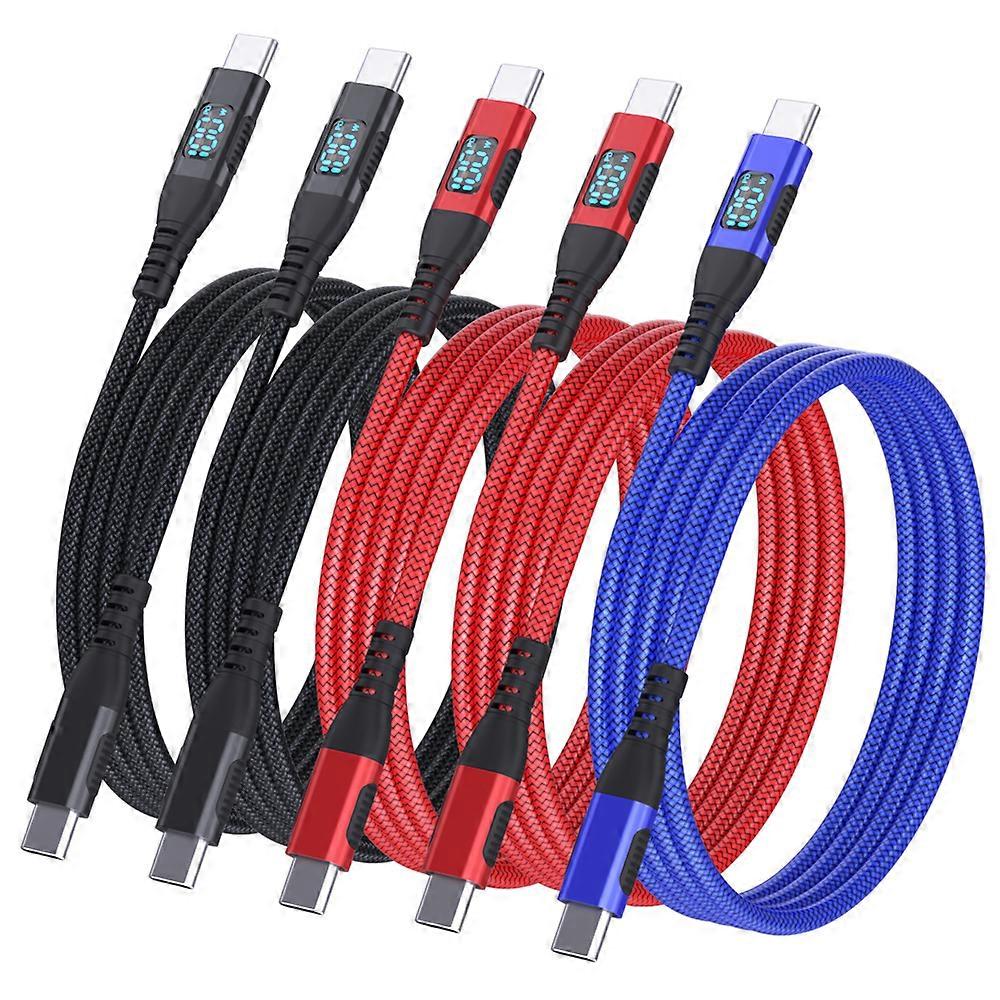 LAIHONEN 5pcs USB C to USB C Cable 10FT Type C Charger Fast Charging 5A PD 100w USB C with LED Display 480Mbps