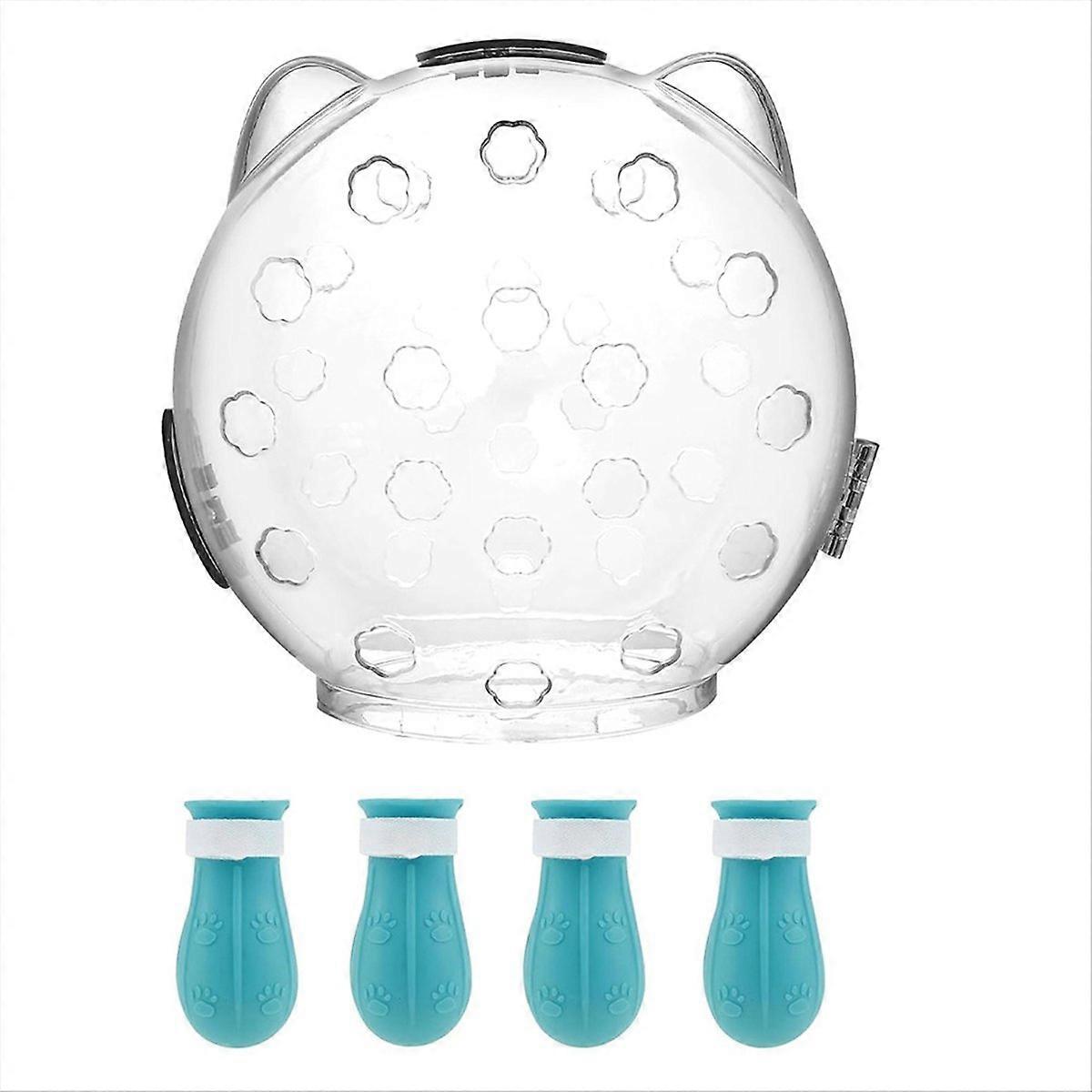 Cat Muzzle for Grooming,Breathable Cat Muzzle Helmet with 4 Silicone Shoes, Cat Astronaut Helmet,Cat Anti Bite Helmet S