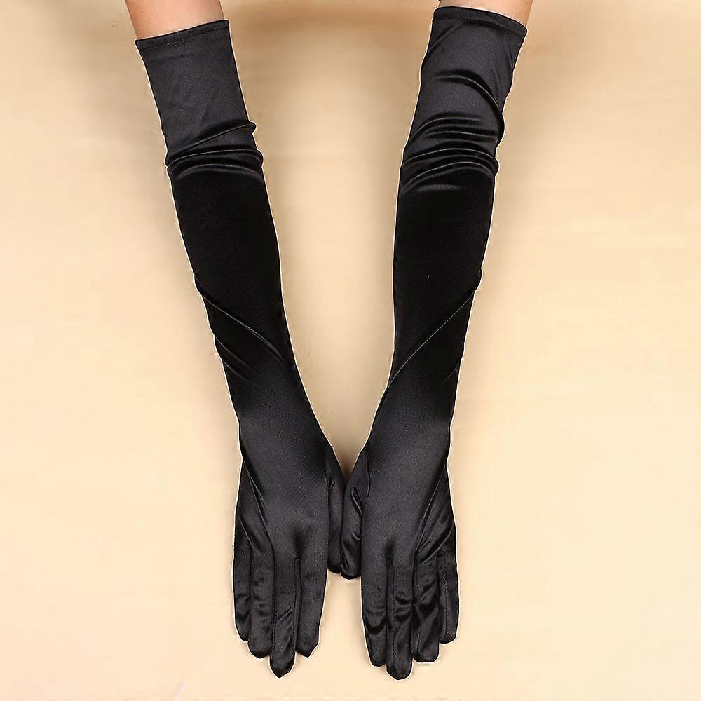 1 par ensfargede satenglange hansker Halloween jul cosplay-hansker