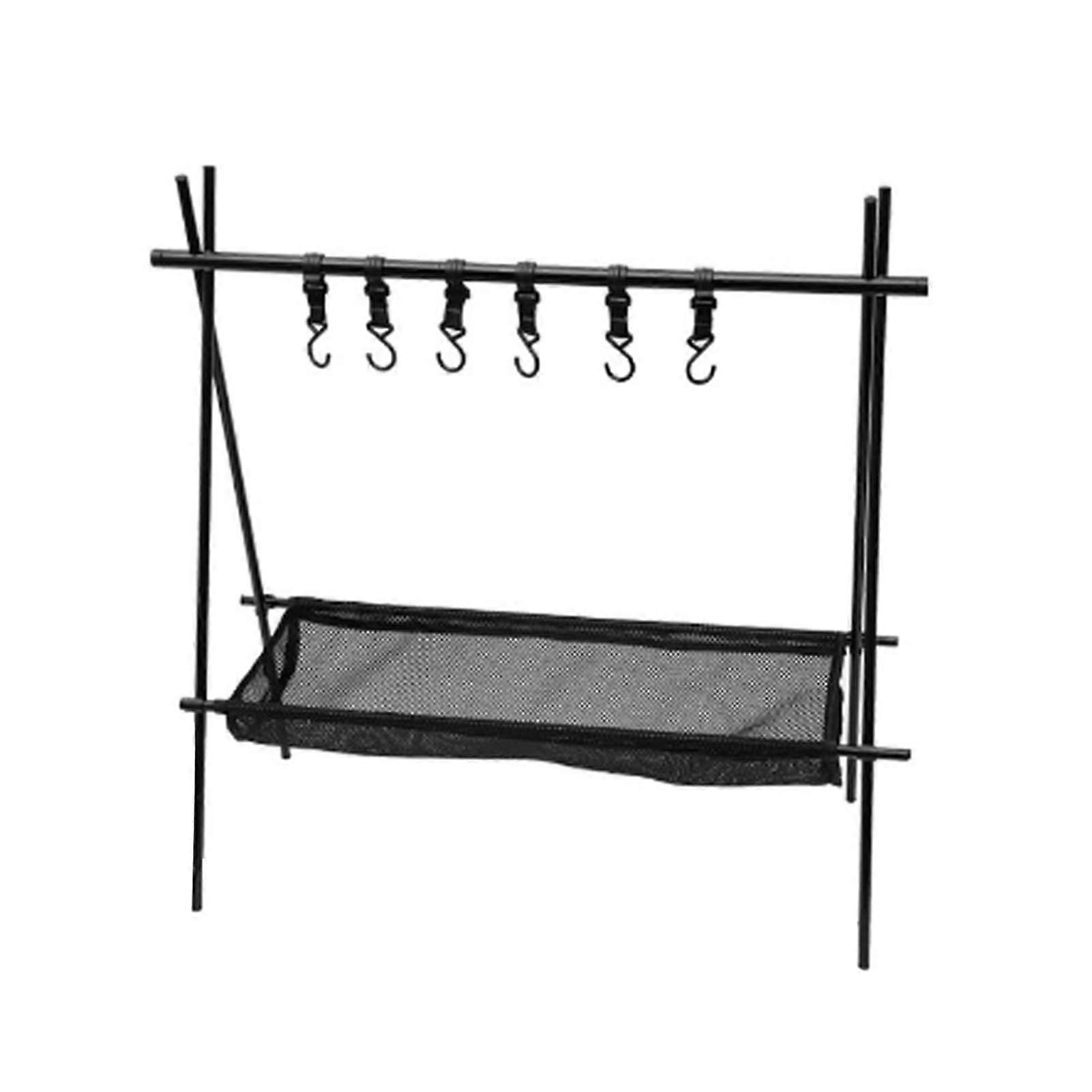 Camping Cookware Hanging Rack Collapsible Space Saving Mesh Organizer For Outdoor Camping Gear With Hooks