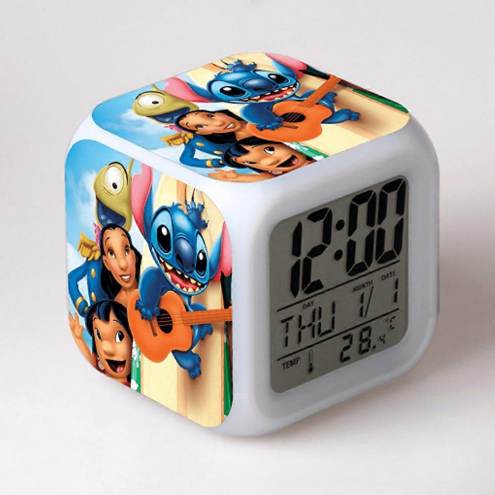 LED Alarm Clock with Stitch Pattern - Glowing Colorful Digital Desk Clock, Compatible with HTNL#253 - Gift for Kids & Adults