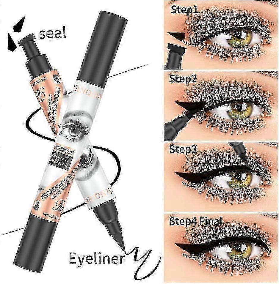 كحل سائل أسود مجنح ، قلم محدد عين غير لامع مزدوج النهاية وختم جناح ، ختم عين القط الأسود المجنح السائل وقلم بطانة ، مقاوم للماء طويل الأمد