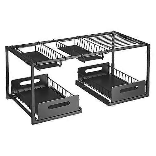 Under Sink 2Tier Metal PullOut Drawer Organizer With 2 Removable Baskets For Kitchen And Bathroom Cabinets