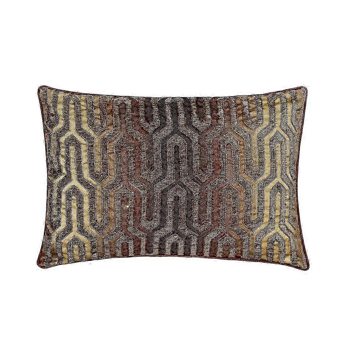 Brown Velvet Lumbar Pillow Covers 12x16in Beaded Geometric Set Of 2