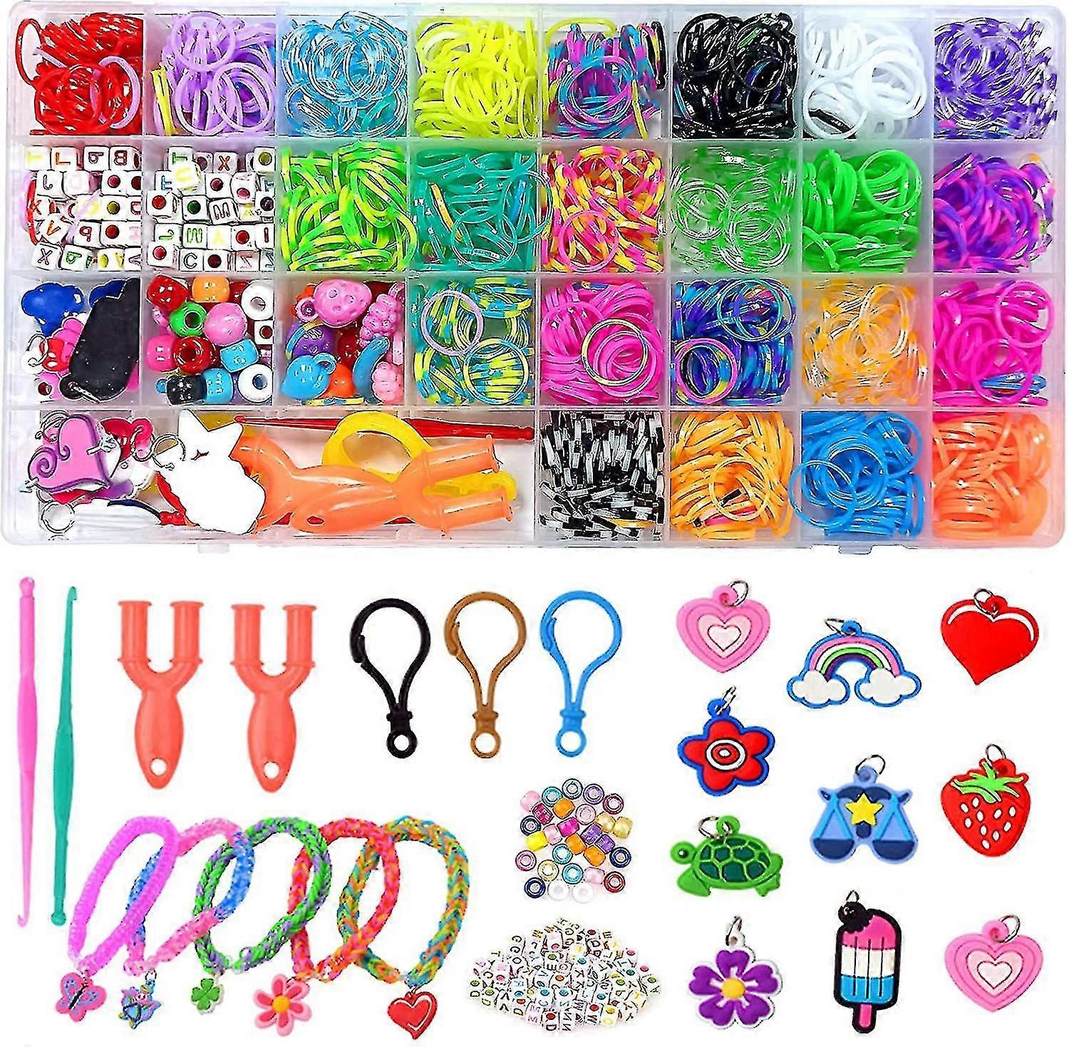 Diy Rubber Bands Set, 1500 Colorful Rubber Bands Starter Set Box With Loom For Bracelets, Colorful Starter Box, Bands Set For Crafts, Kids Toys For Bi