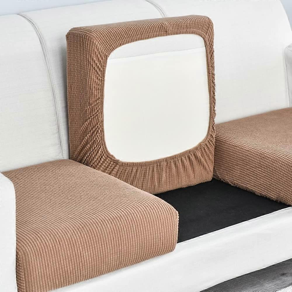 Elastic Sofa Seat Cushion Cover with NonSlip Checkered Fabric for 1 Seater 5063cm Camel