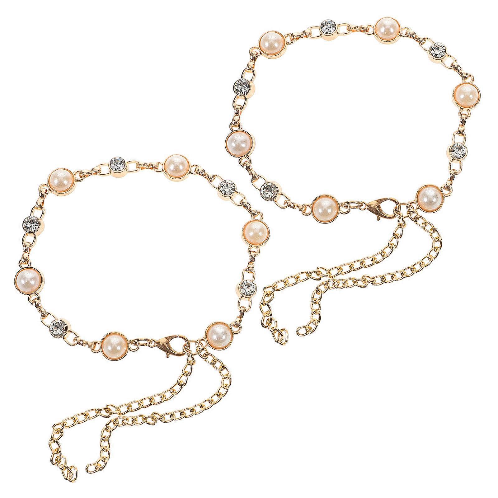 Pearl Shoe Chains with Rhinestone for Heels 1Pair Detachable Straps