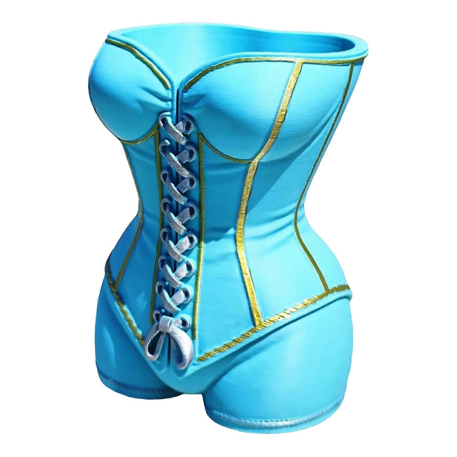 3D Printed Planter Pot Modern Corset Shape Female Body Design Flower Vases Home Decors Item For Plant And Artistic Display  Blue