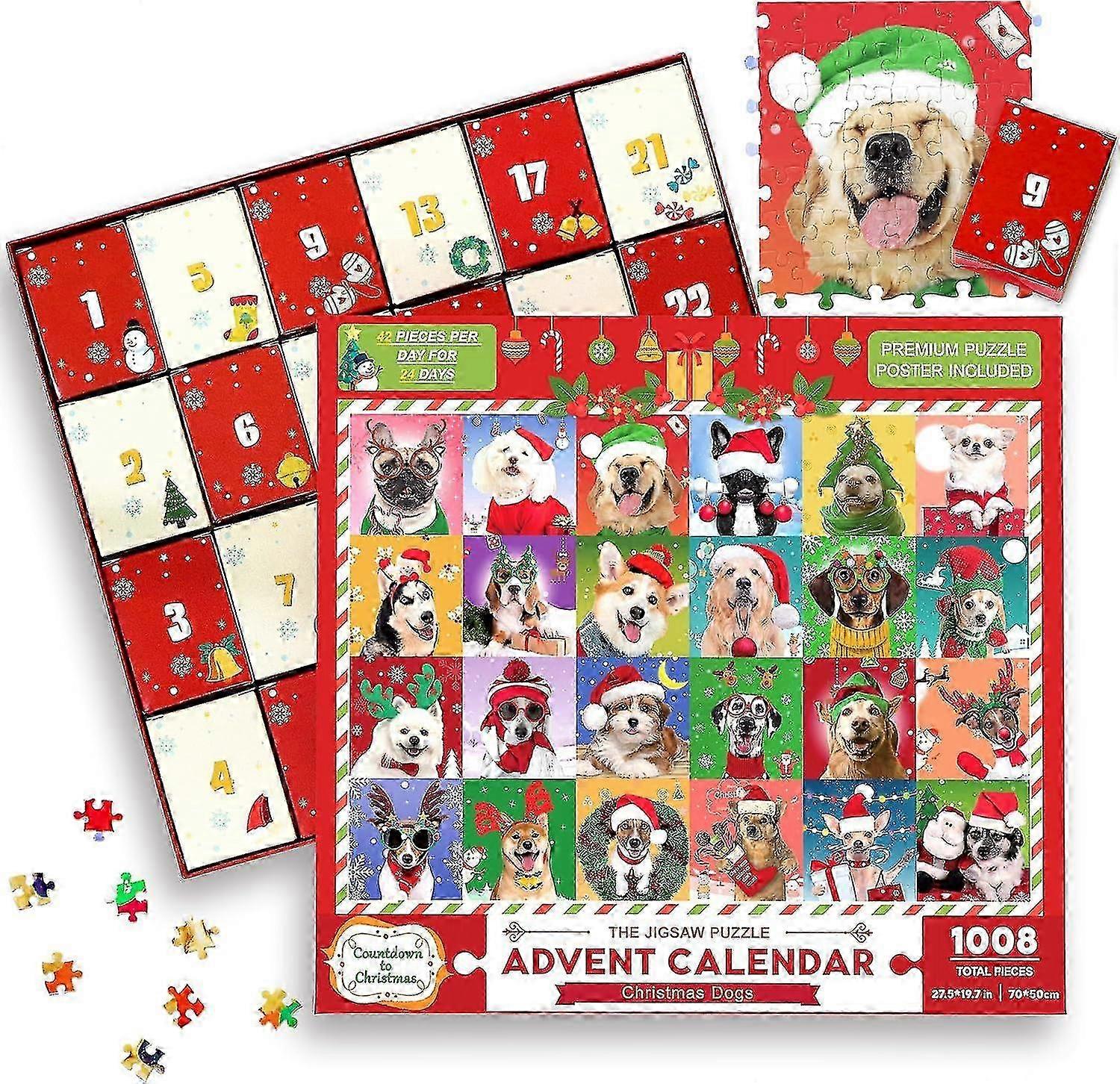 Advent Calendar Puzzle for Christmas Countdown, 1008 Piece Dogs Design