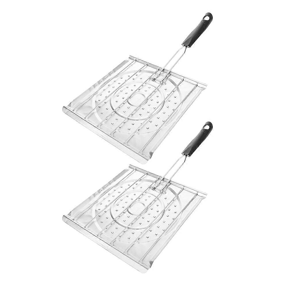Black Foldable Barbecue Grill Tray for Bbq Use 2Pcs with Plastic Handle