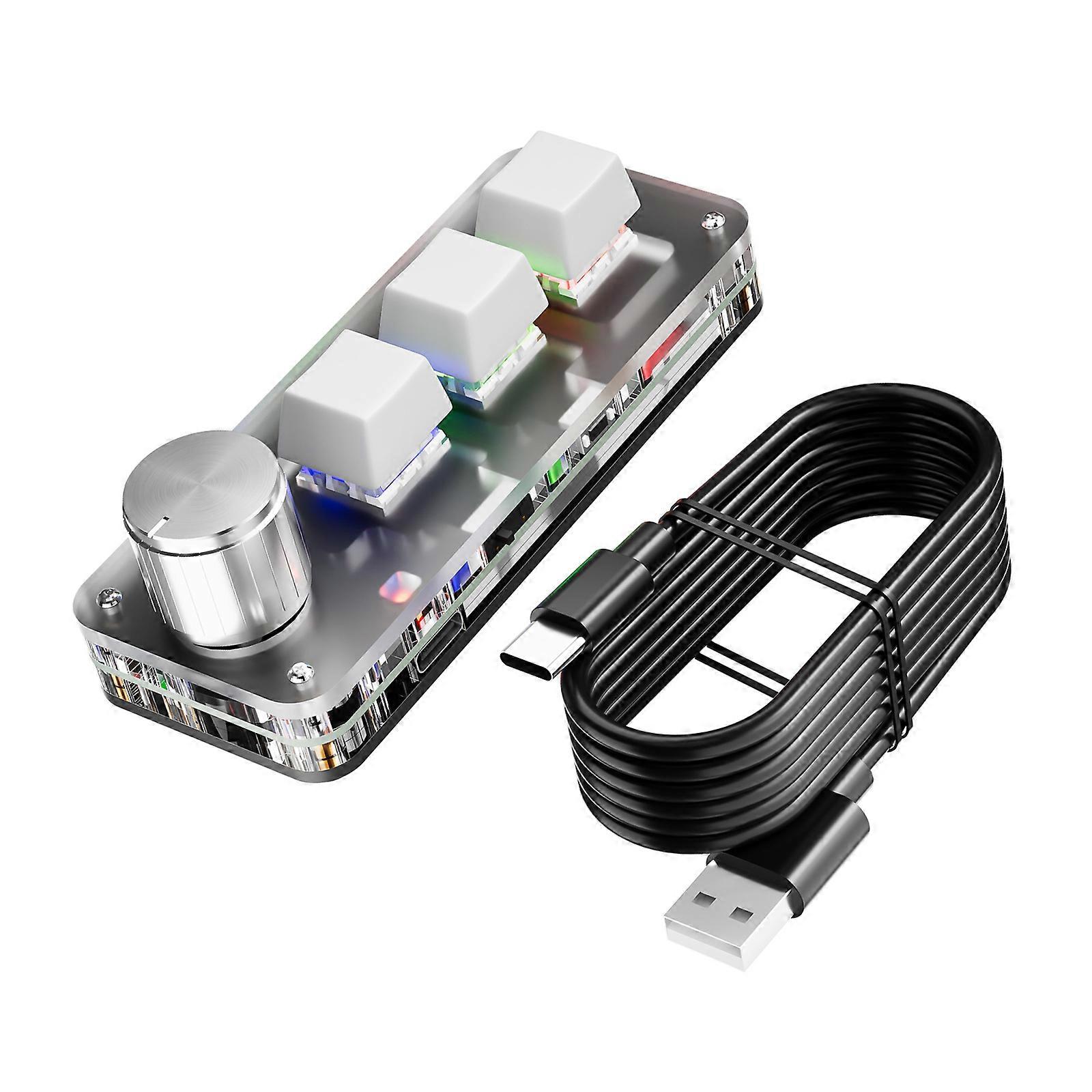 Mini Teclado Macro Mecânico com 3 Teclas Programáveis Teclado Programável Sem Fio para Aumenta a Produtividade e Jogos Branco