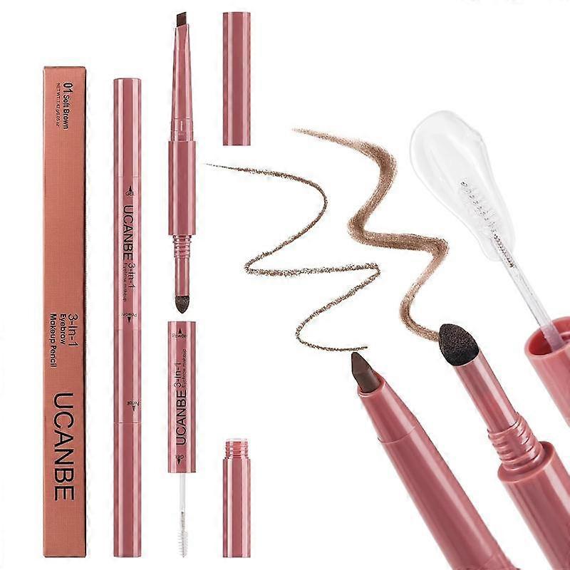 UCANBE 3-in-1 Eyebrow Makeup Pencil | Triangle Retractable Definer + Waterproof Brow Gel + Brow Powder Filler | Natural-Looking Brows, Long-