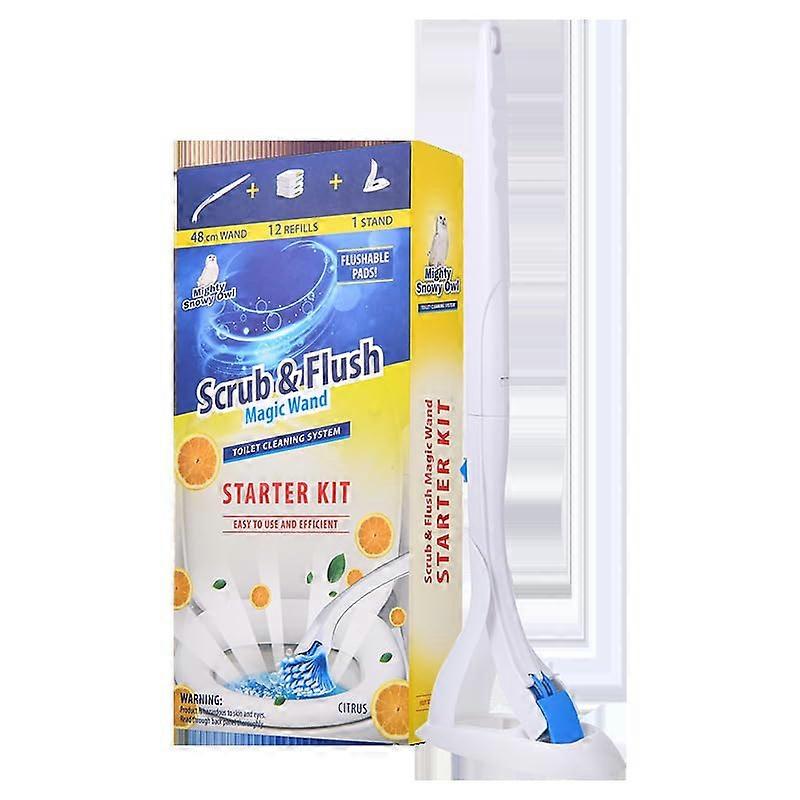 Toilet Cleaning System Starter Kit with 48cm Wand, 12 Flushable Heads, Rack, Citrus Scent