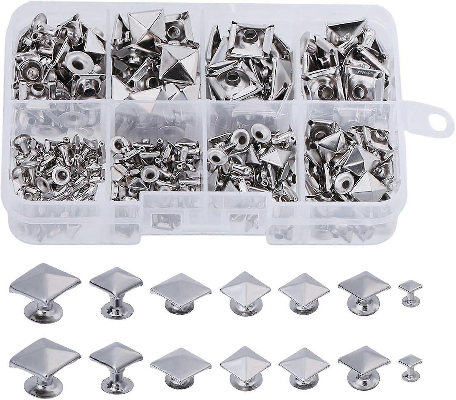 168 Sets 7 Sizes Square Pyramid Rivet Studs Alloy Rivet Pyramid Rivet Studs Kit Metal Screw Rivets with Shape for Leather Bag Belt Purse Crossbody Cra