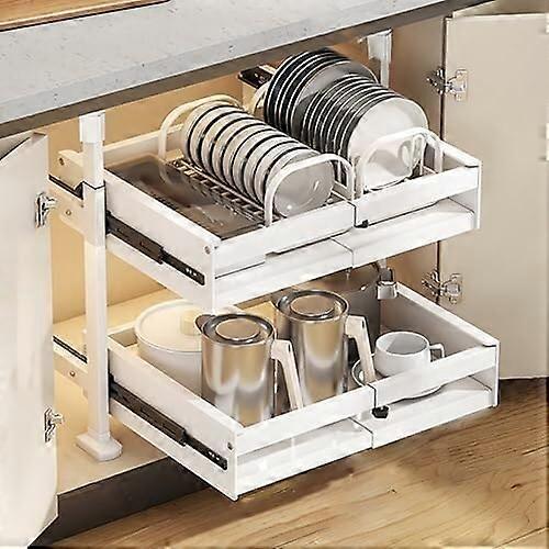 Pull Out Kitchen Cabinet Organizer No Drill Easy Install Sliding Drawer for Cupboards 41x42x27cm