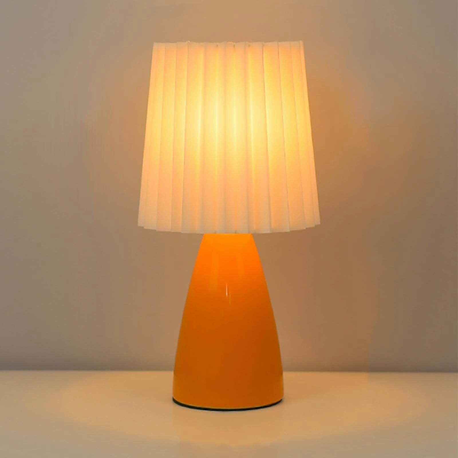 Modern Ceramic Table Lamp with Pleated Shade, USB Powered LED Desk Lamp, Adjustable Brightness (Orange)